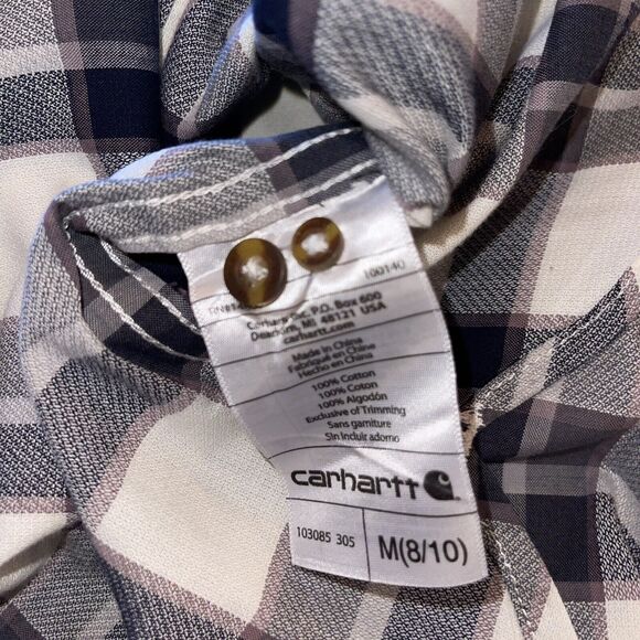 Carhartt Button Up M Gray Plaid Collared Medium Shirt Top Purple - Picture 8 of 11